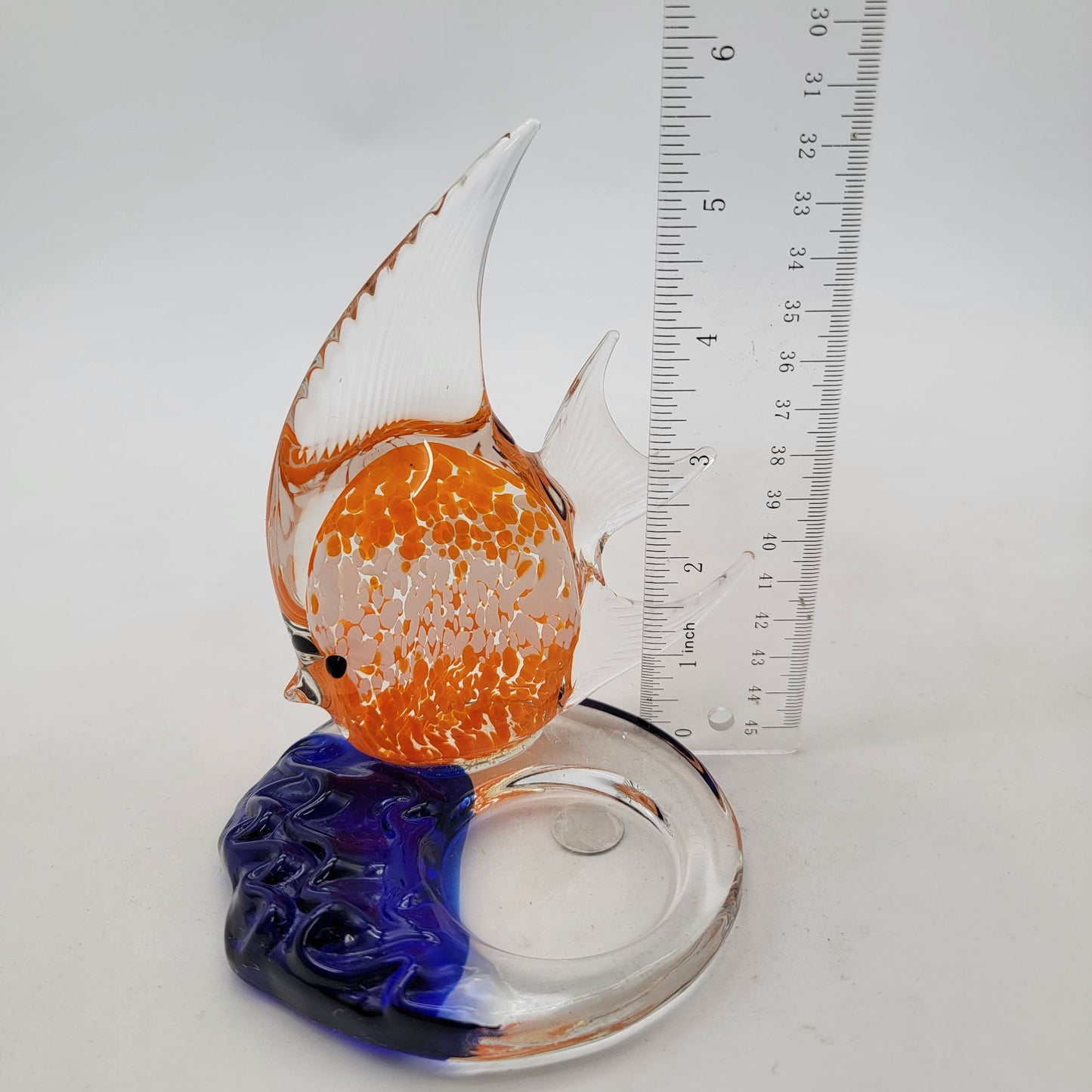 Party Lite Art Glass Angel Fish Candle Holder Orange Blue