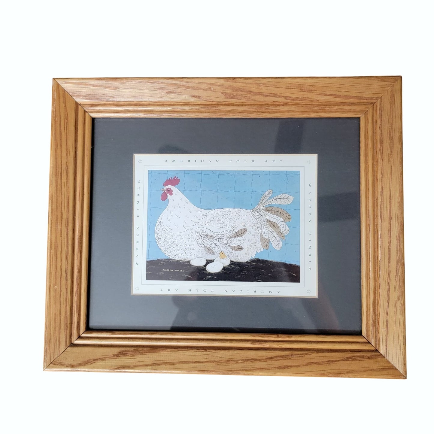 Vintage American Folk Art White Chicken Print By Warren Kimble