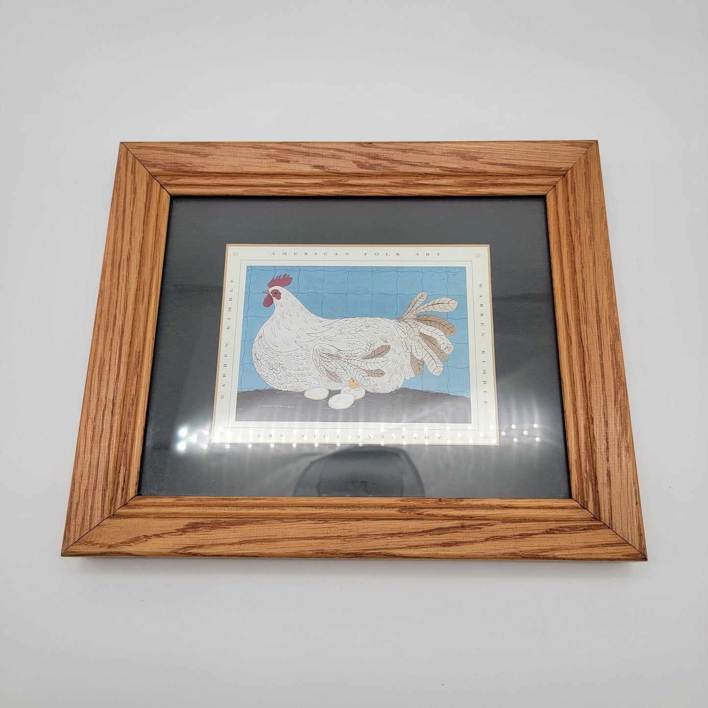 Vintage American Folk Art White Chicken Print By Warren Kimble