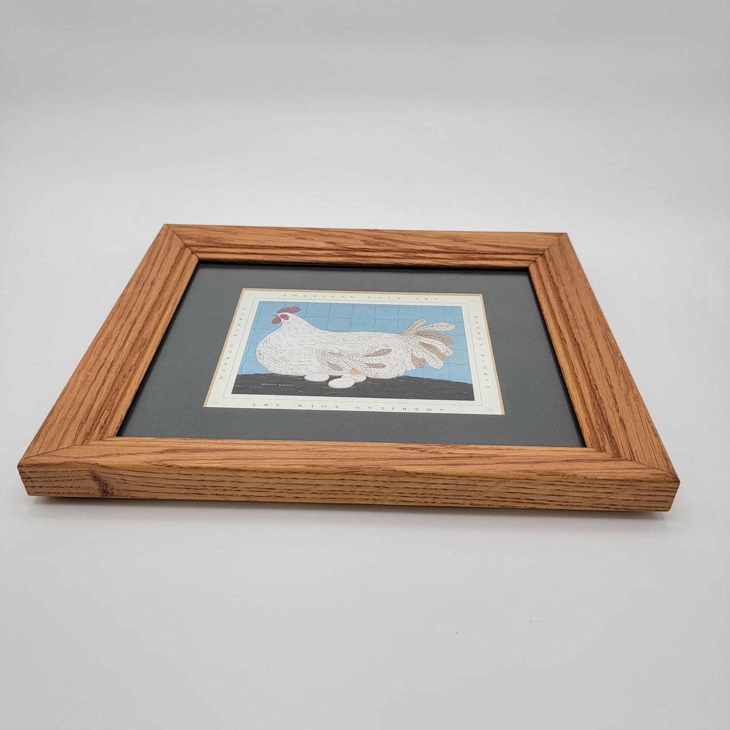 Vintage American Folk Art White Chicken Print By Warren Kimble
