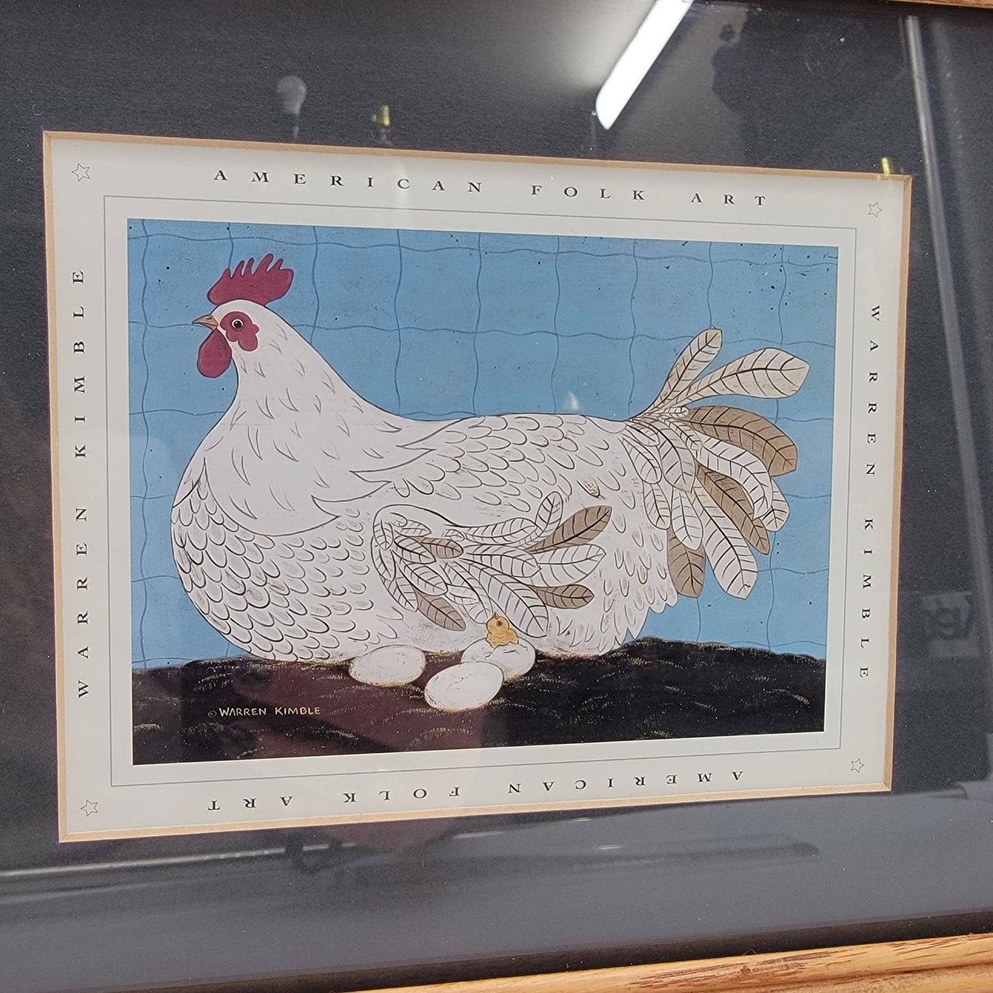 Vintage American Folk Art White Chicken Print By Warren Kimble