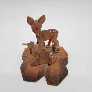 Vintage German Carved Wood Deer Fawn Figurine