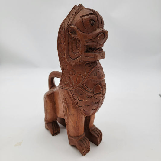 Hand-Carved Wooden Foo Dog Guardian Lion Statue