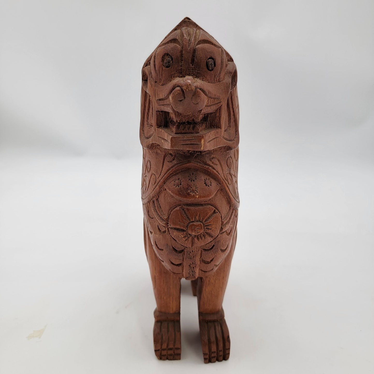 Hand-Carved Wooden Foo Dog Guardian Lion Statue