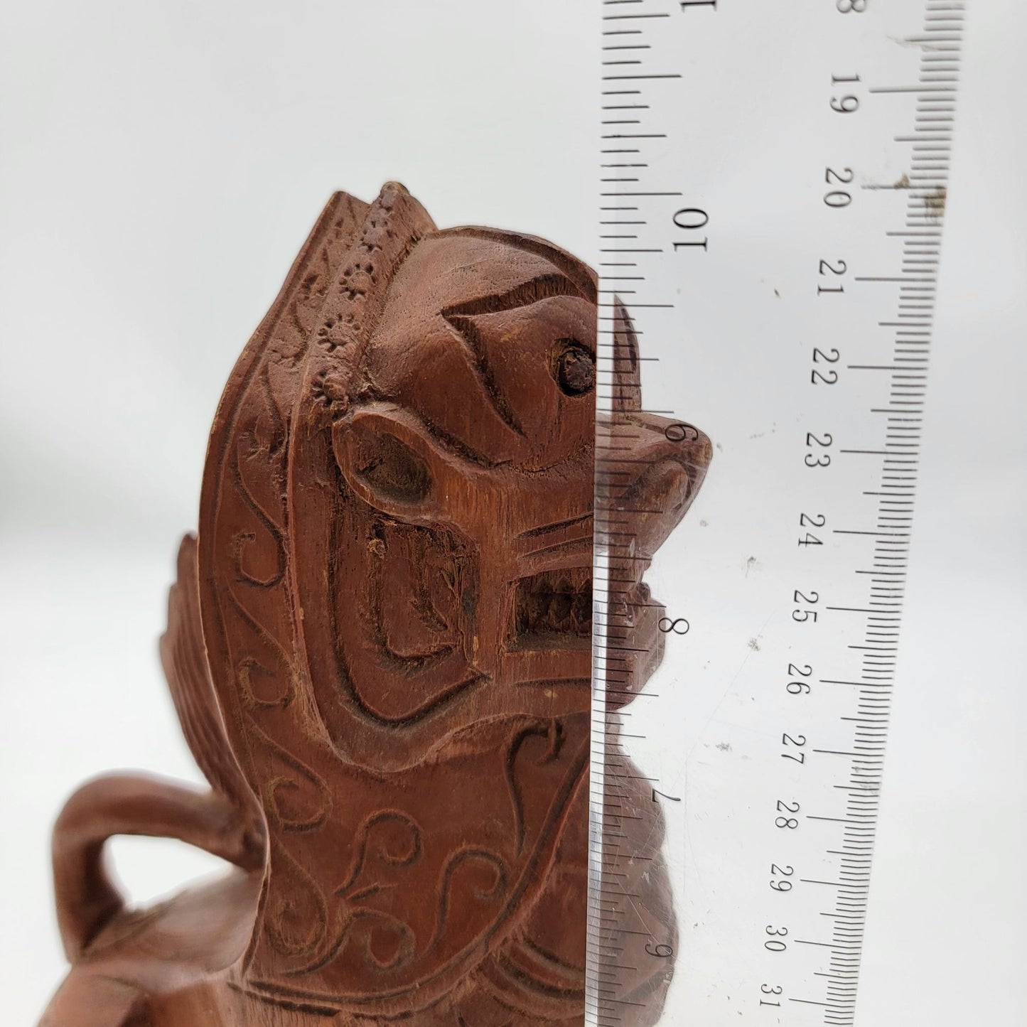 Hand-Carved Wooden Foo Dog Guardian Lion Statue