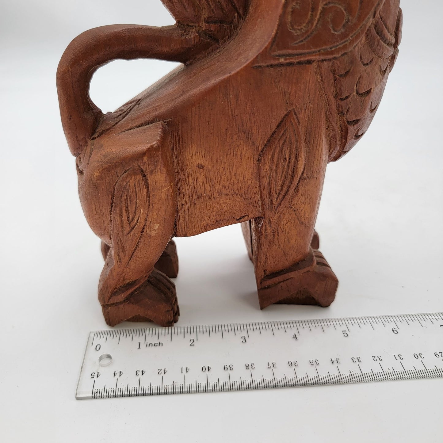 Hand-Carved Wooden Foo Dog Guardian Lion Statue