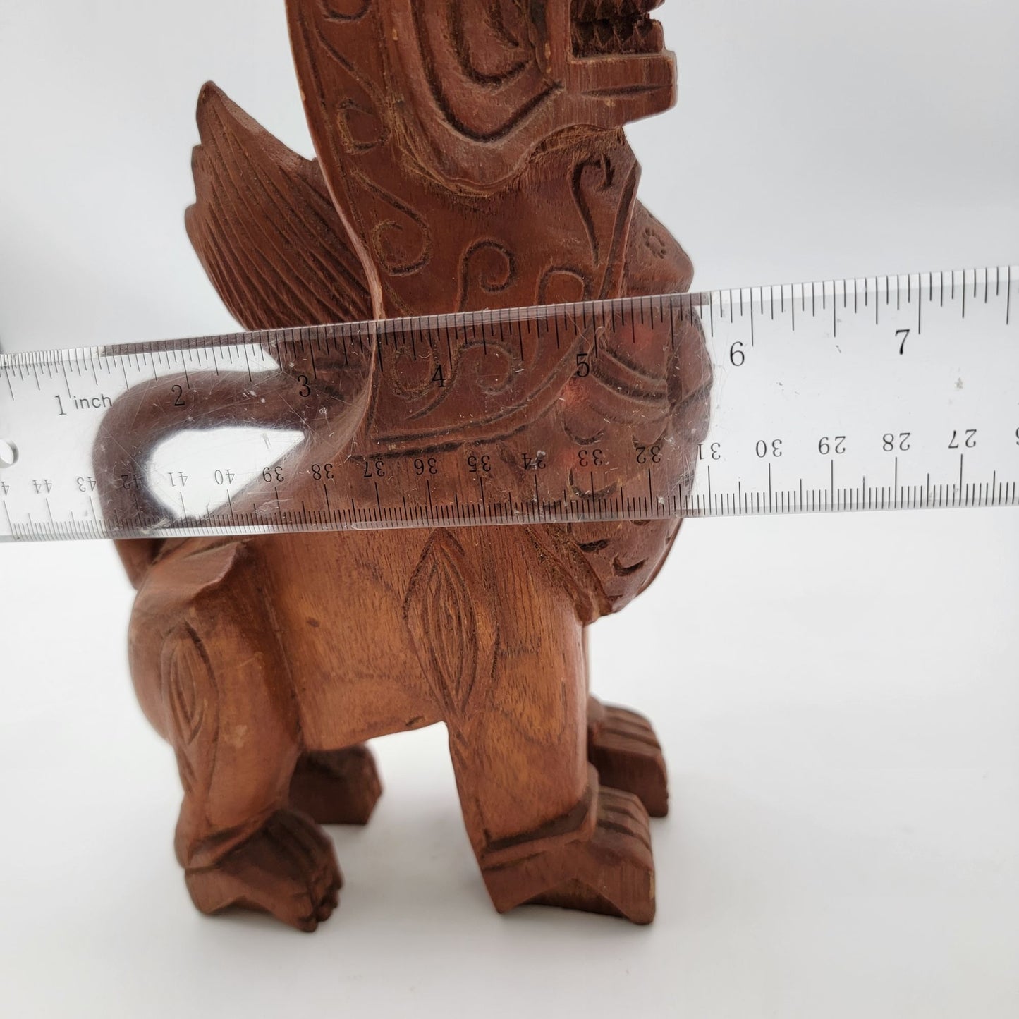 Hand-Carved Wooden Foo Dog Guardian Lion Statue