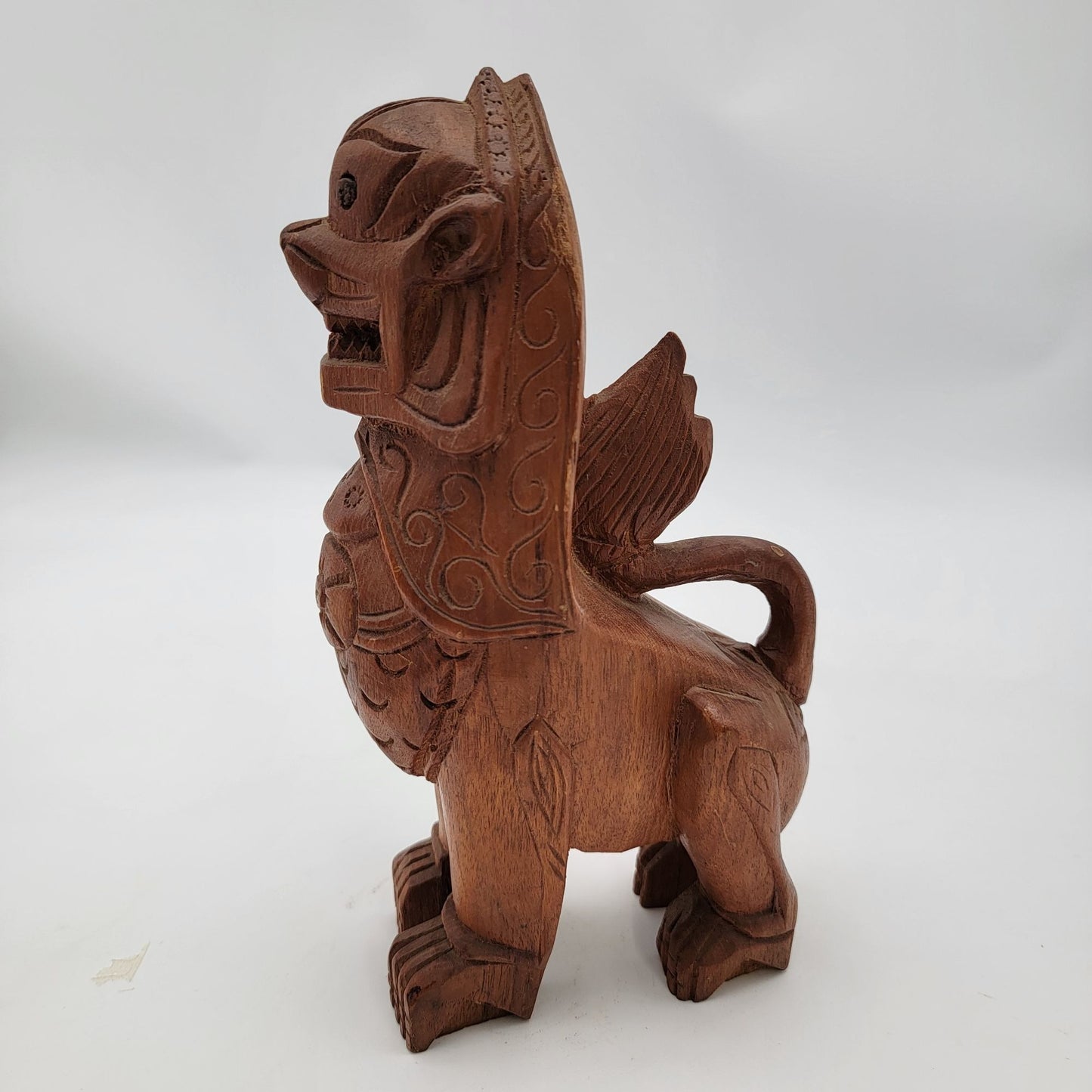 Hand-Carved Wooden Foo Dog Guardian Lion Statue