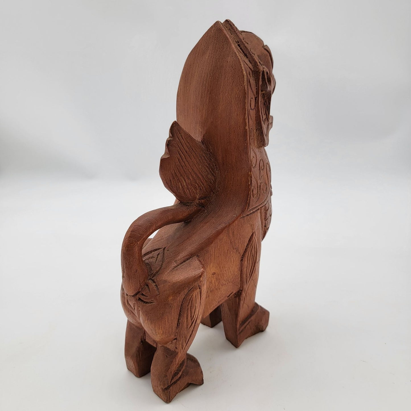 Hand-Carved Wooden Foo Dog Guardian Lion Statue