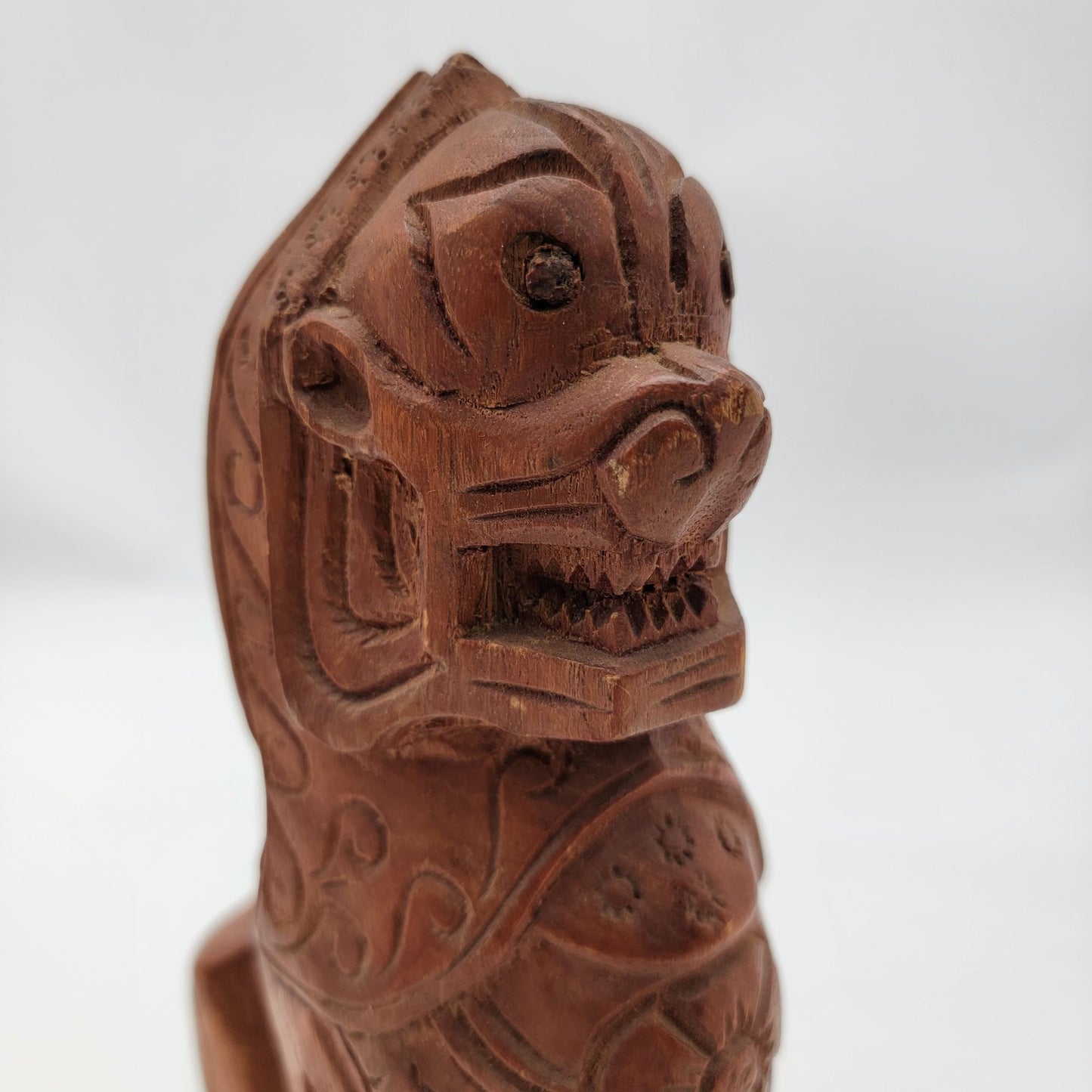 Hand-Carved Wooden Foo Dog Guardian Lion Statue