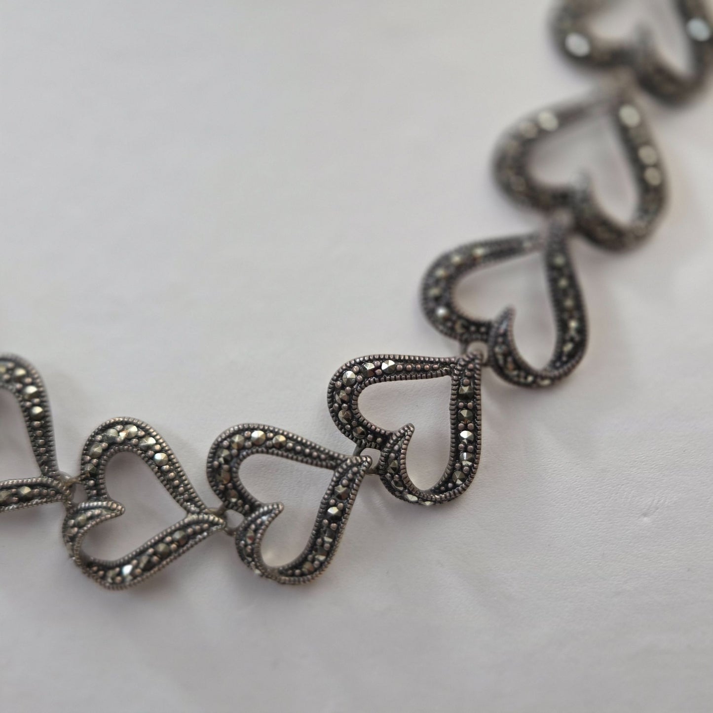 Sterling Silver 925 Marcasite Open Heart Necklace 17"