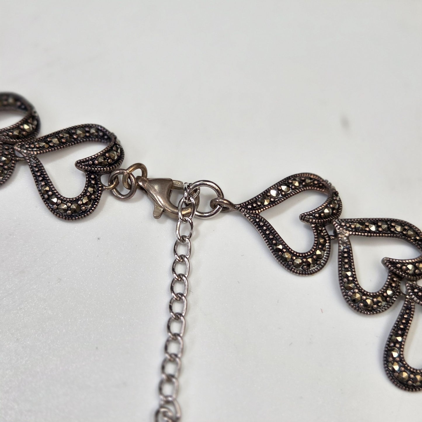Sterling Silver 925 Marcasite Open Heart Necklace 17"