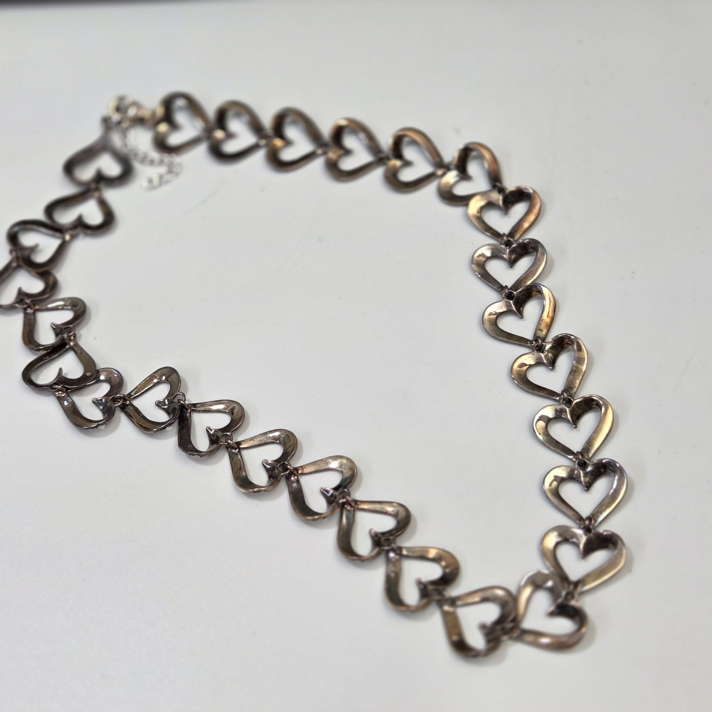 Sterling Silver 925 Marcasite Open Heart Necklace 17"