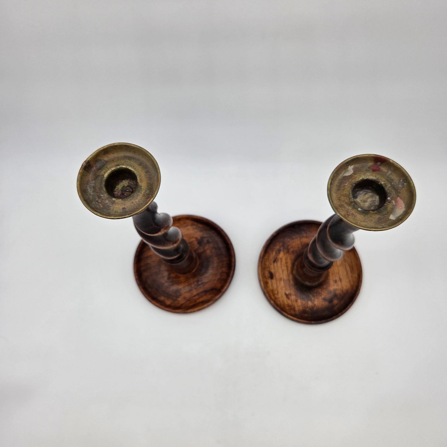 Pair Of Antique English Wooden Barley Twist Candle Holders