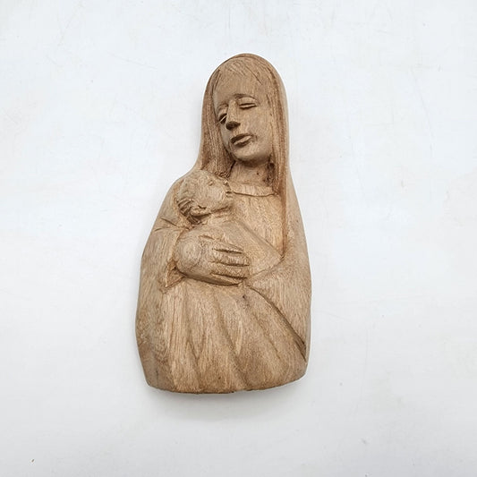 Hand-Carved Wooden Madonna & Child Figurine