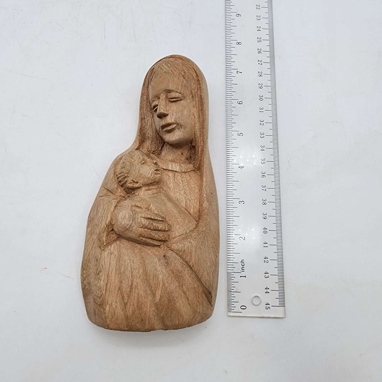 Hand-Carved Wooden Madonna & Child Figurine