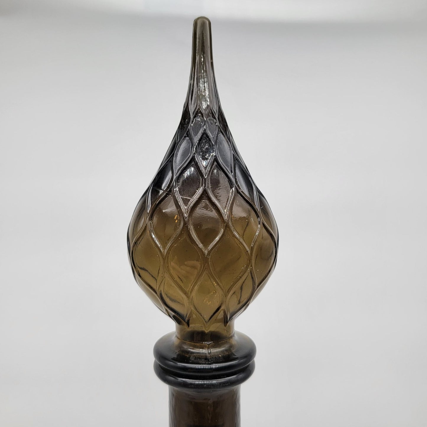 Mid Century Empoli Art Glass Genie Bottle Decanter with Stopper Green Quilted  - 26"