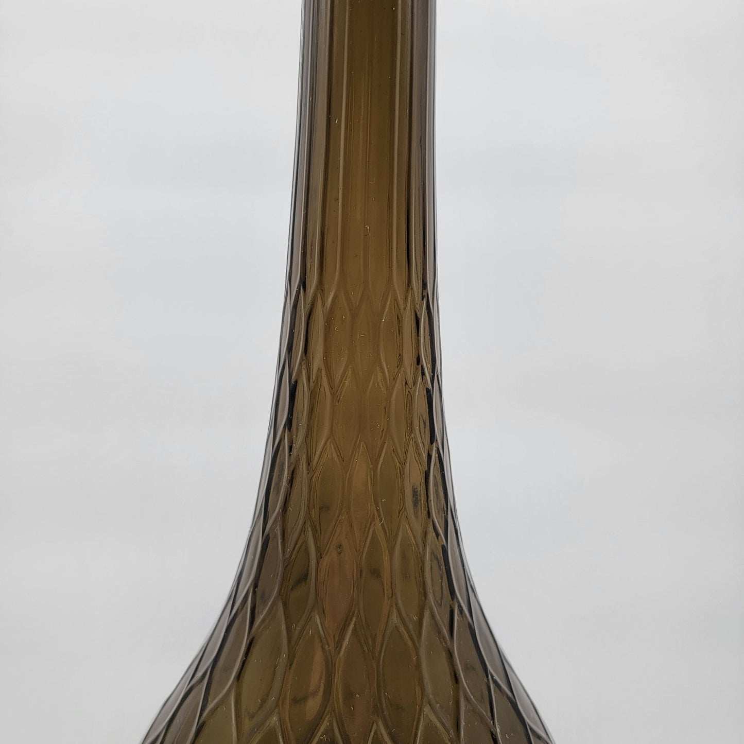 Mid Century Empoli Art Glass Genie Bottle Decanter with Stopper Green Quilted  - 26"