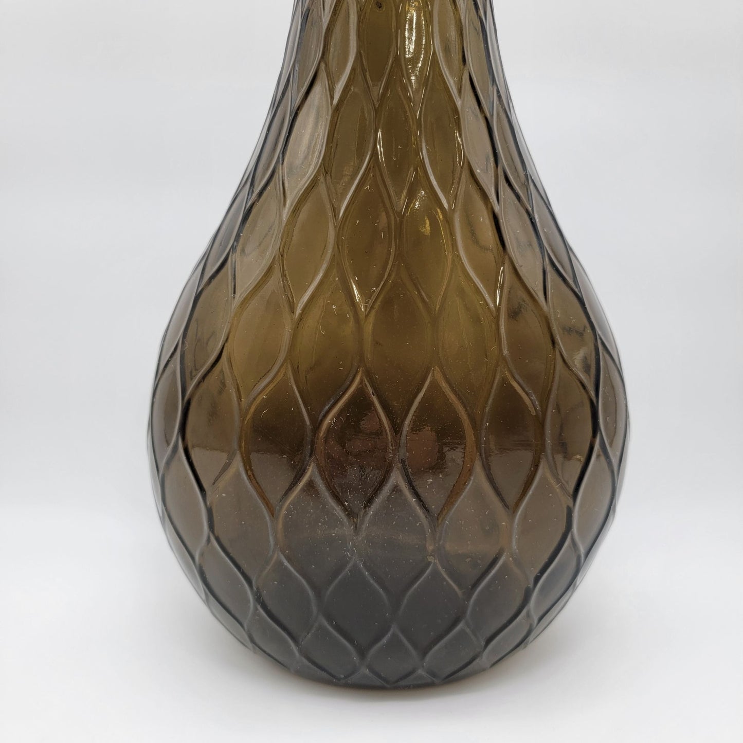 Mid Century Empoli Art Glass Genie Bottle Decanter with Stopper Green Quilted  - 26"