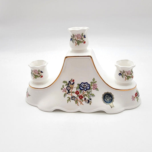 Vintage Royal Tara Ireland Fine Bone China Triple Candelabra Harmony Pattern Butterfly & Floral Motifs