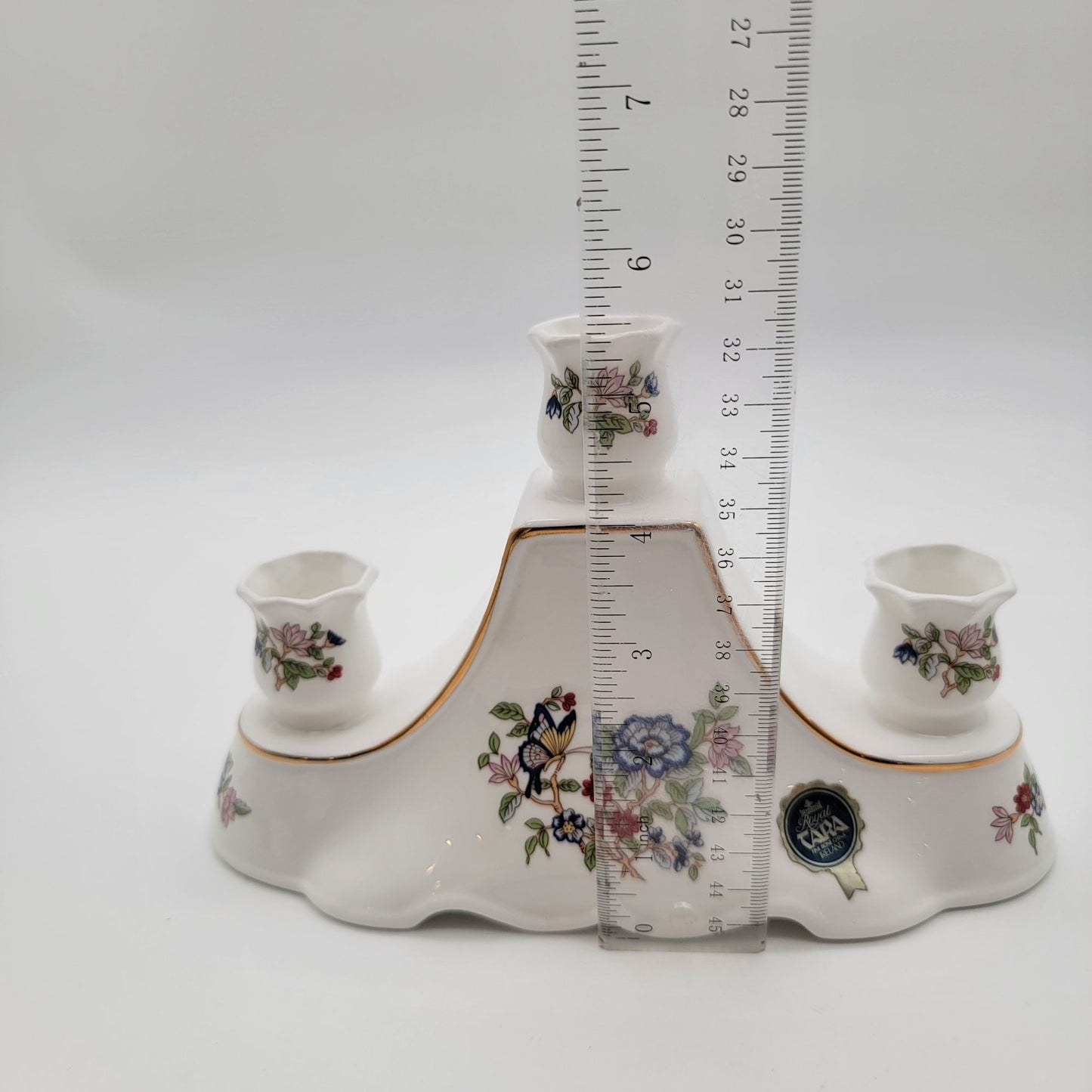 Vintage Royal Tara Ireland Fine Bone China Triple Candelabra Harmony Pattern Butterfly & Floral Motifs