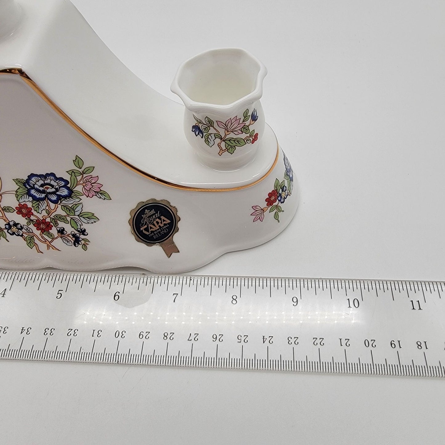 Vintage Royal Tara Ireland Fine Bone China Triple Candelabra Harmony Pattern Butterfly & Floral Motifs