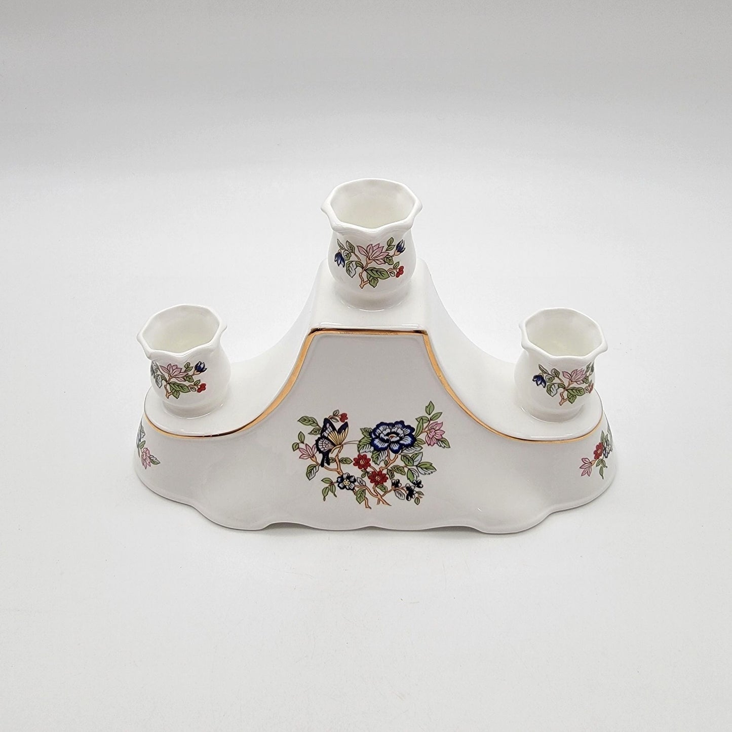 Vintage Royal Tara Ireland Fine Bone China Triple Candelabra Harmony Pattern Butterfly & Floral Motifs