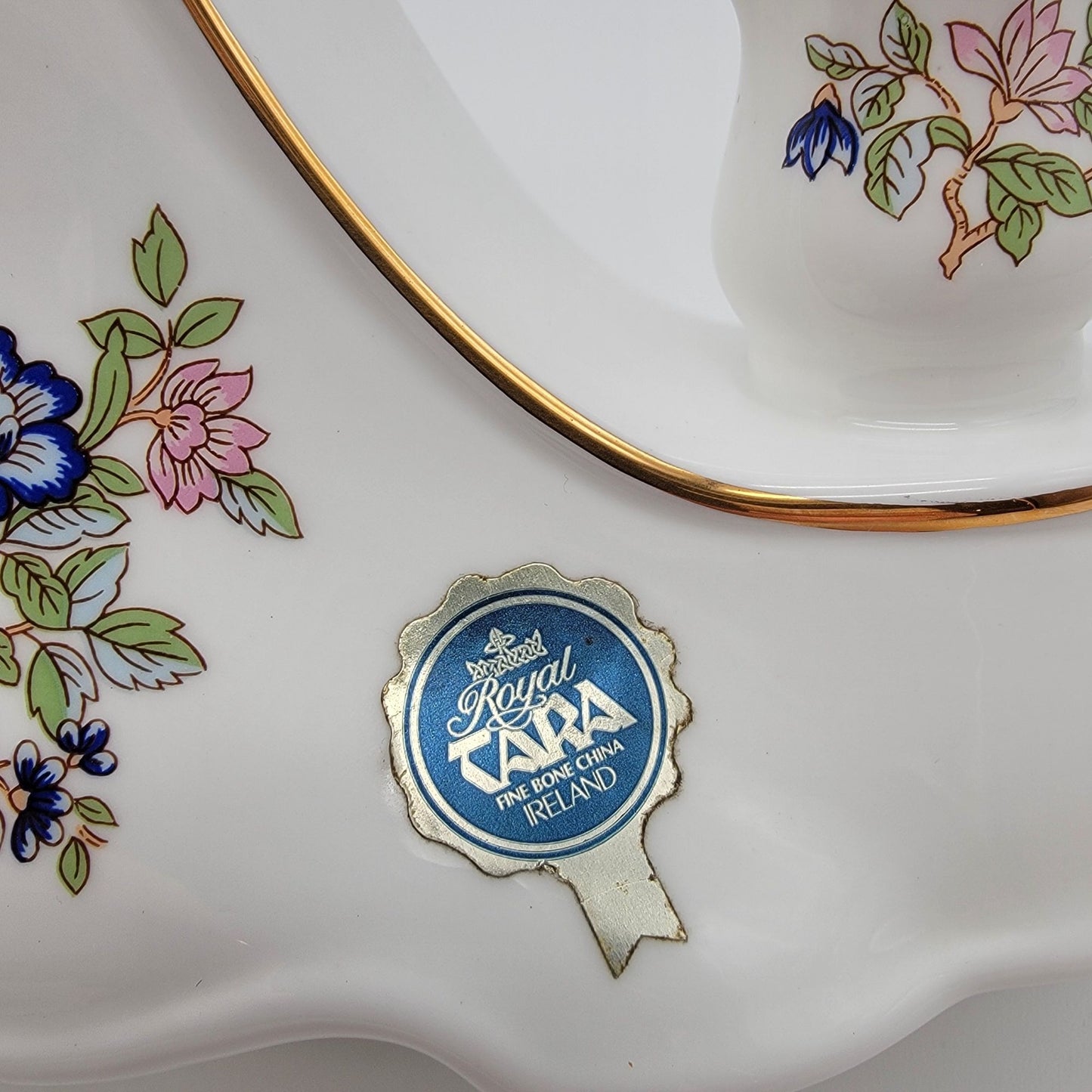 Vintage Royal Tara Ireland Fine Bone China Triple Candelabra Harmony Pattern Butterfly & Floral Motifs
