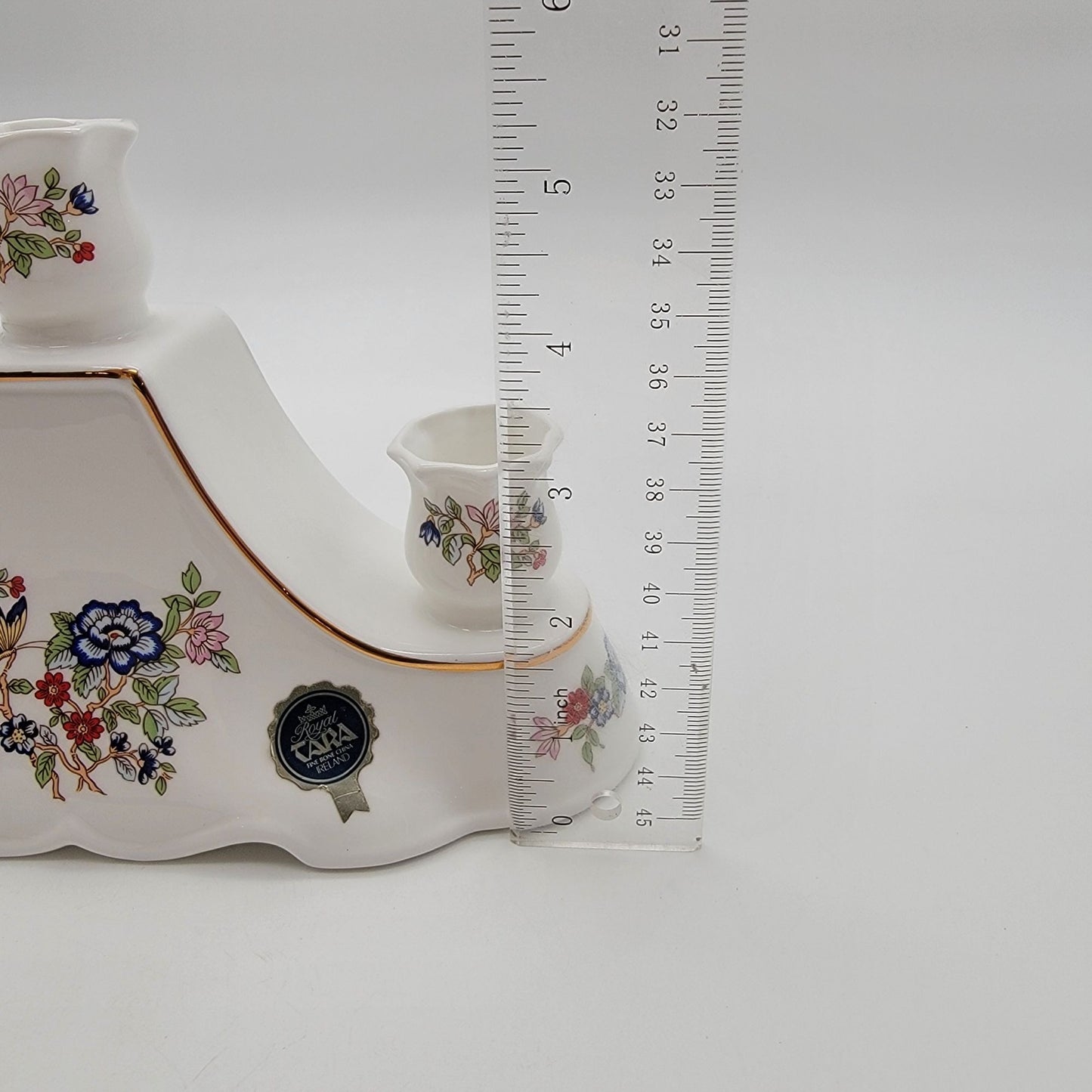 Vintage Royal Tara Ireland Fine Bone China Triple Candelabra Harmony Pattern Butterfly & Floral Motifs