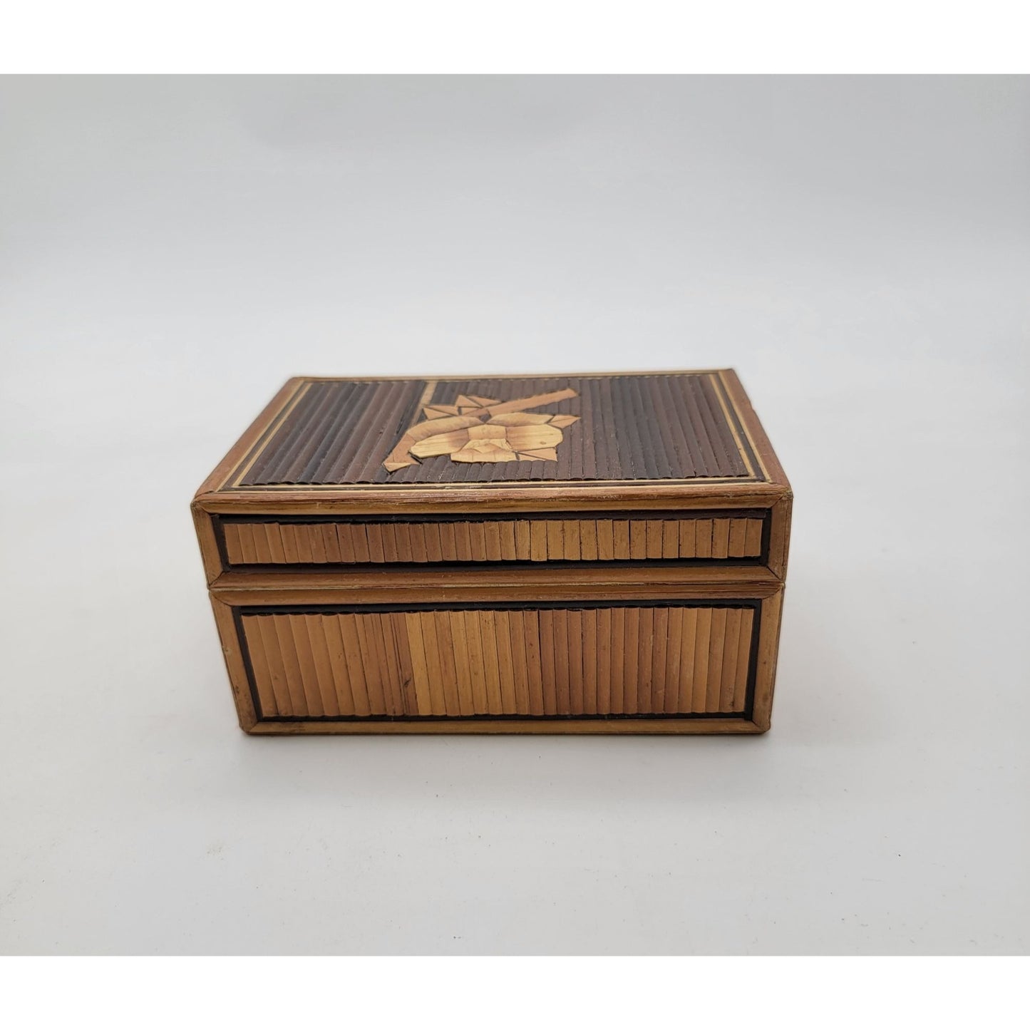 Vintage Bamboo Marquetry Rose Trinket Nesting Boxes Set of 3
