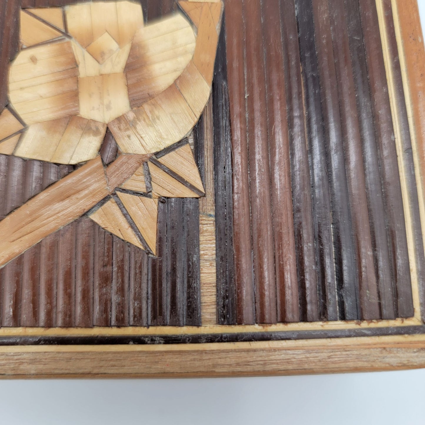 Vintage Bamboo Marquetry Rose Trinket Nesting Boxes Set of 3