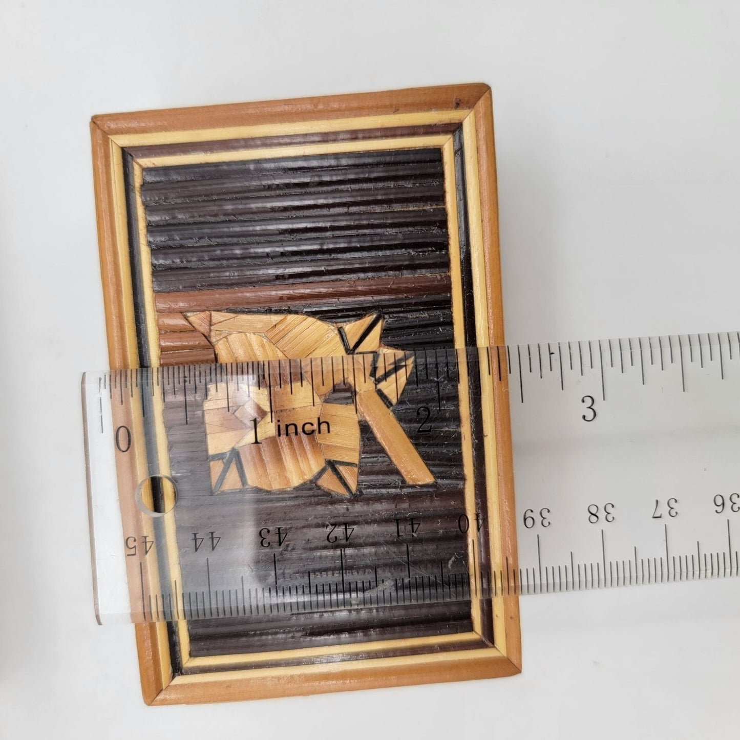 Vintage Bamboo Marquetry Rose Trinket Nesting Boxes Set of 3