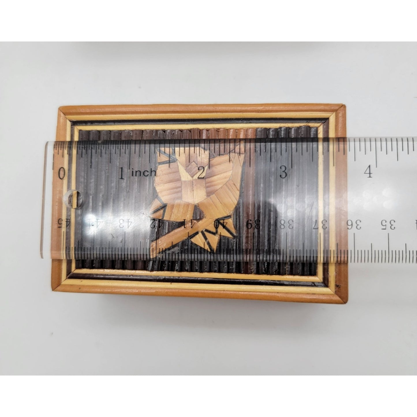 Vintage Bamboo Marquetry Rose Trinket Nesting Boxes Set of 3