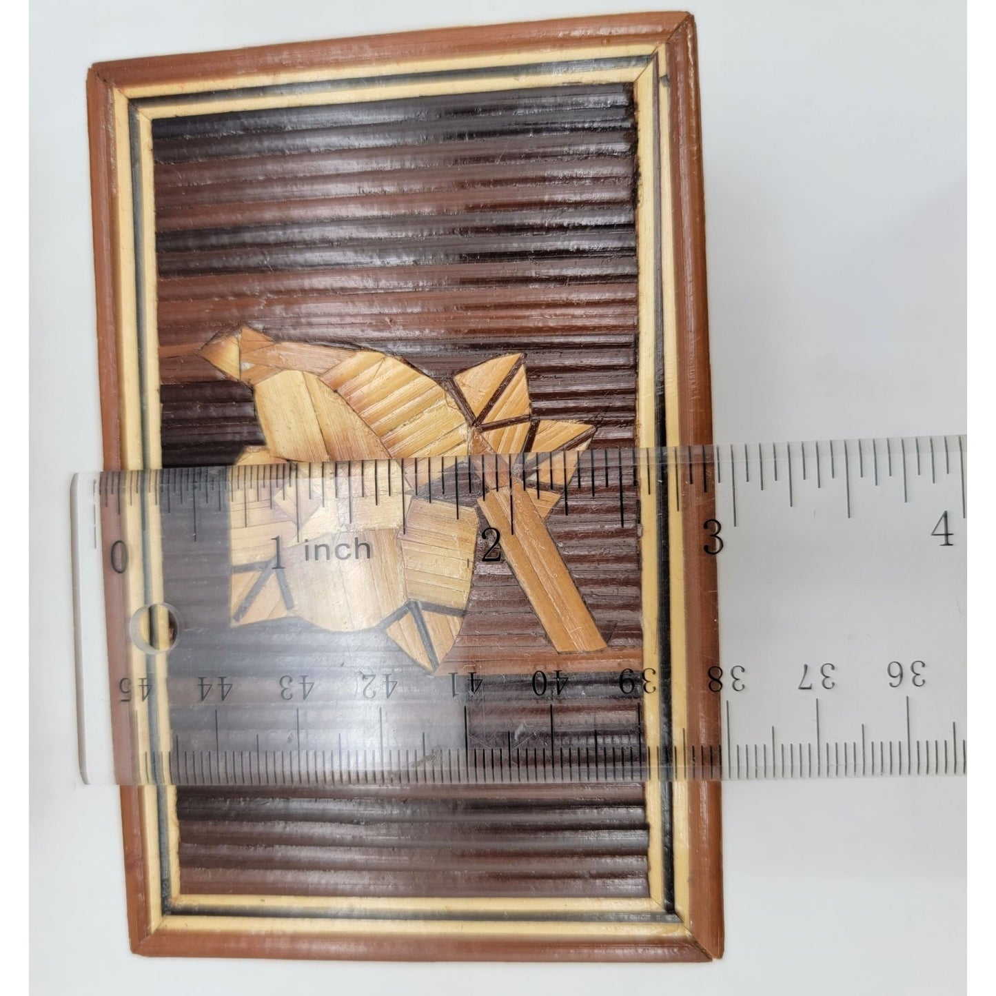 Vintage Bamboo Marquetry Rose Trinket Nesting Boxes Set of 3