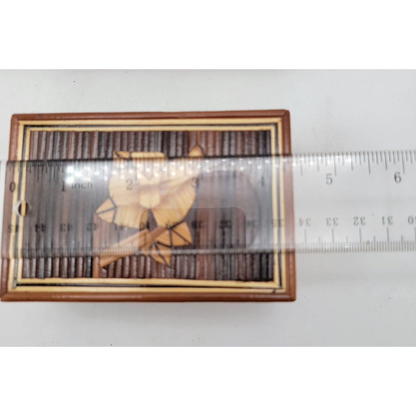 Vintage Bamboo Marquetry Rose Trinket Nesting Boxes Set of 3