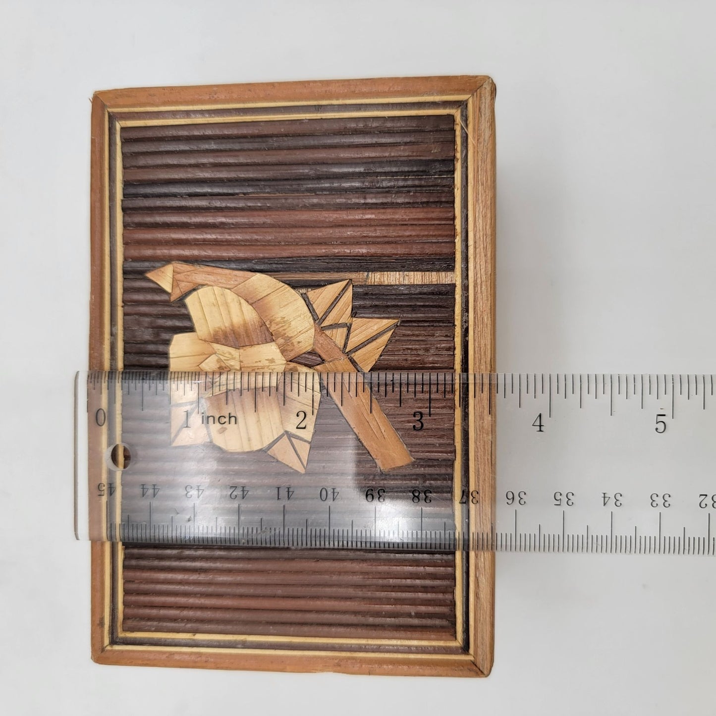 Vintage Bamboo Marquetry Rose Trinket Nesting Boxes Set of 3