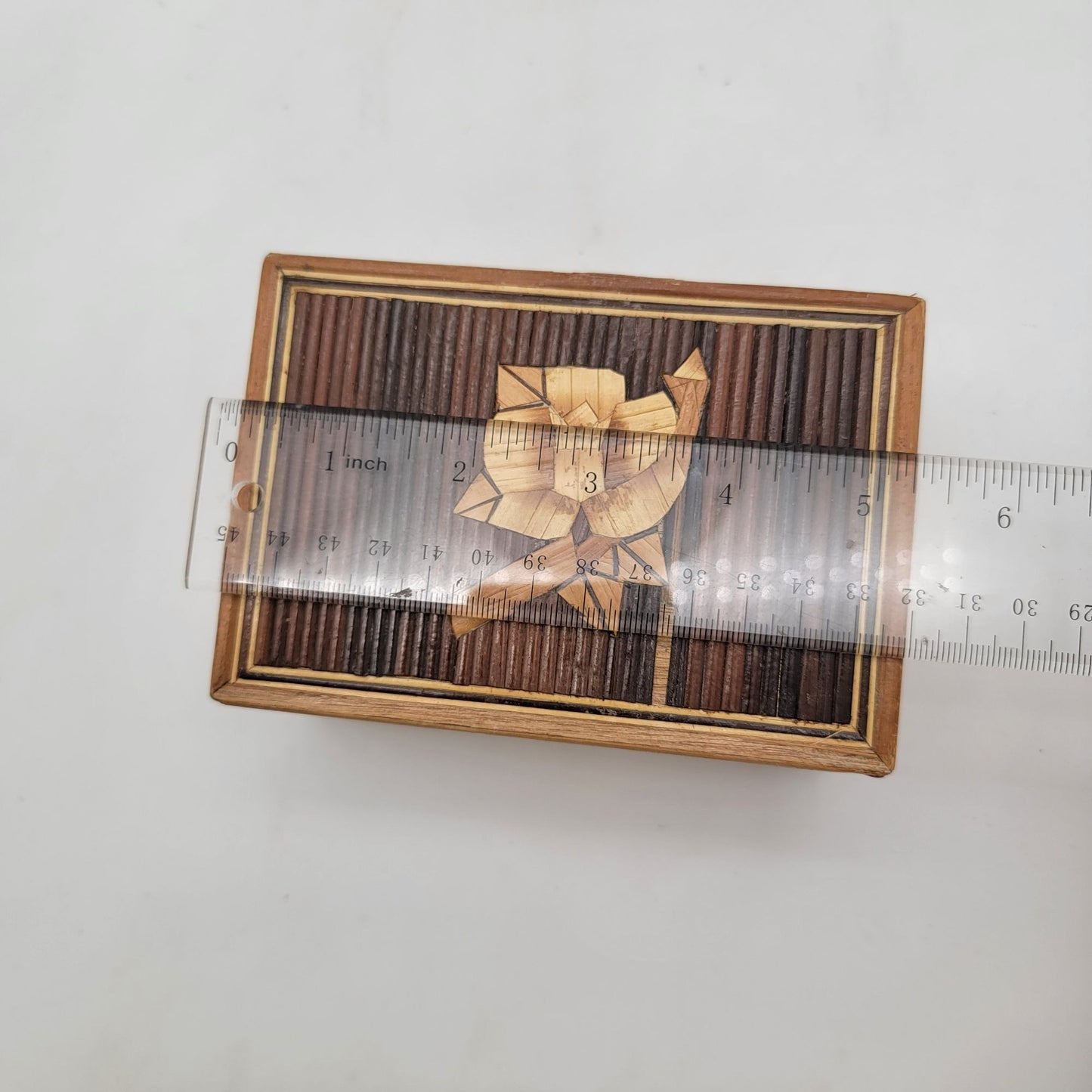 Vintage Bamboo Marquetry Rose Trinket Nesting Boxes Set of 3