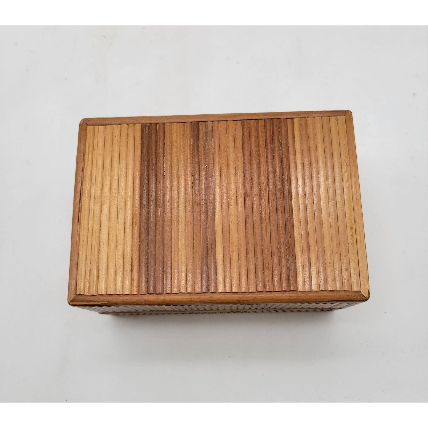 Vintage Bamboo Marquetry Rose Trinket Nesting Boxes Set of 3