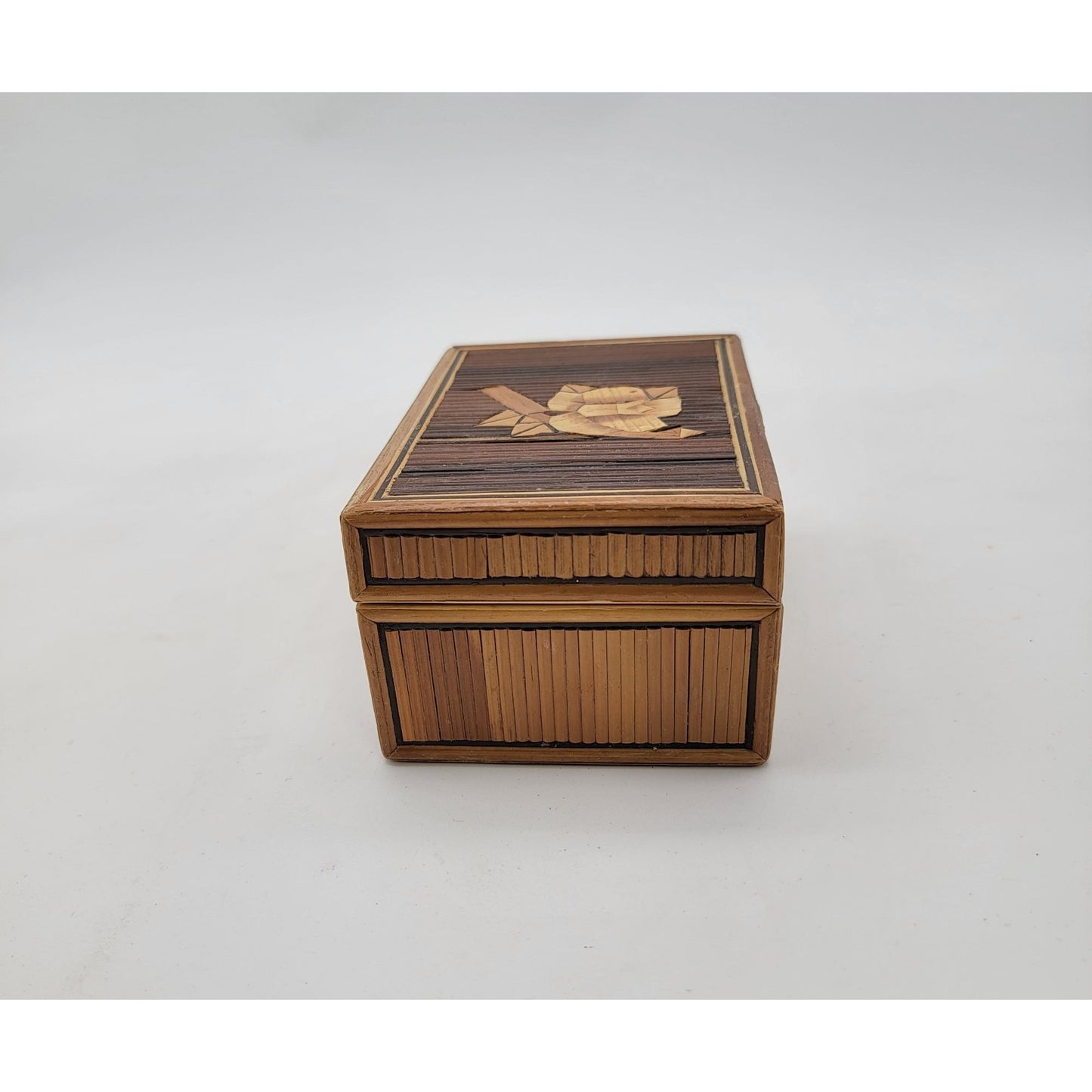 Vintage Bamboo Marquetry Rose Trinket Nesting Boxes Set of 3