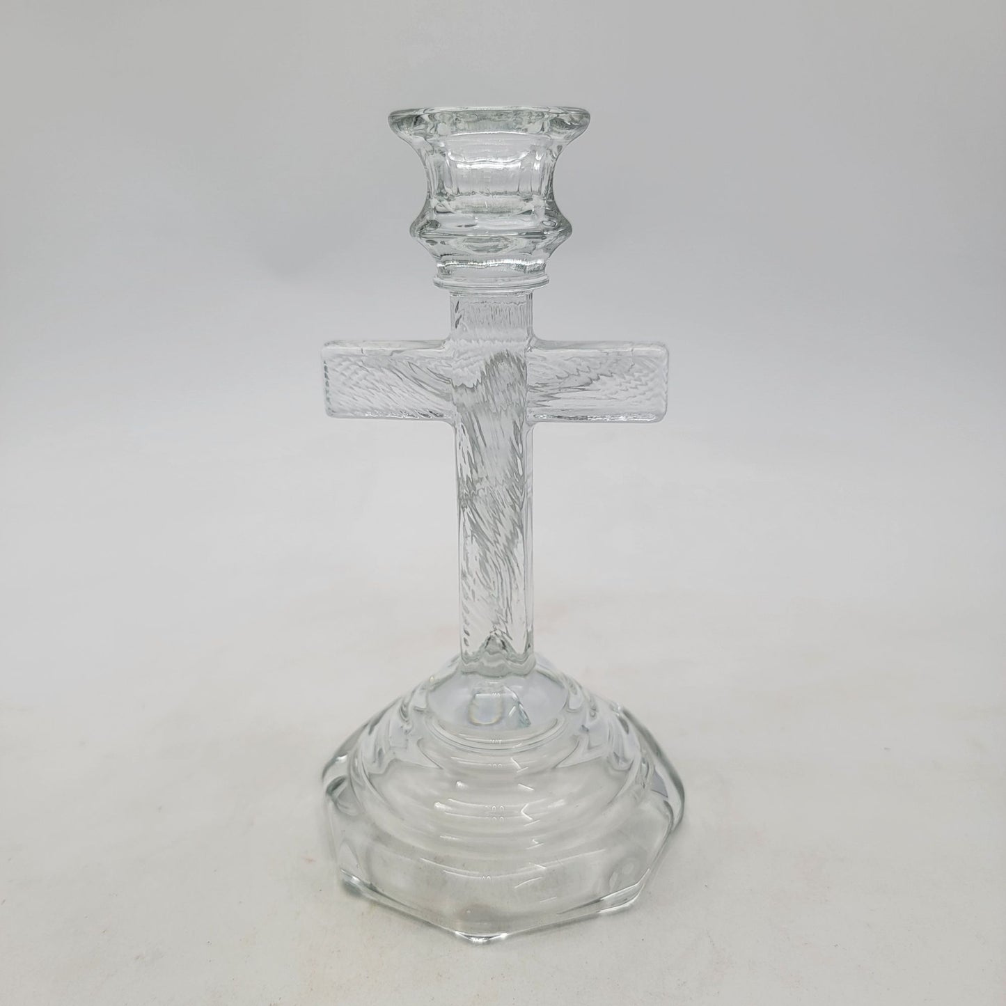 Vintage Pressed Glass Crucifix Cross Candle Holder