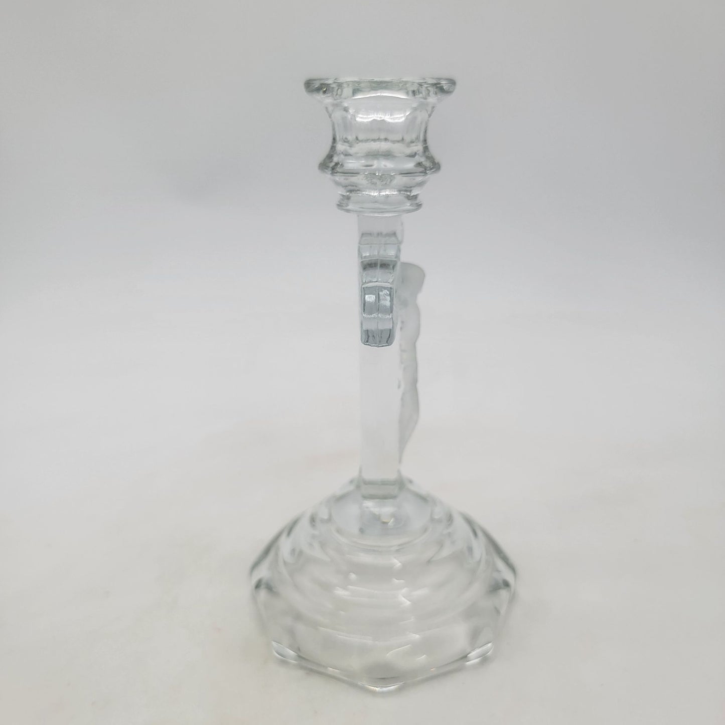 Vintage Pressed Glass Crucifix Cross Candle Holder