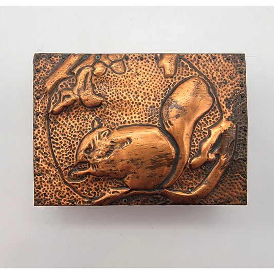 Vintage Hammered Copper Repousse Squirrel Wood Box