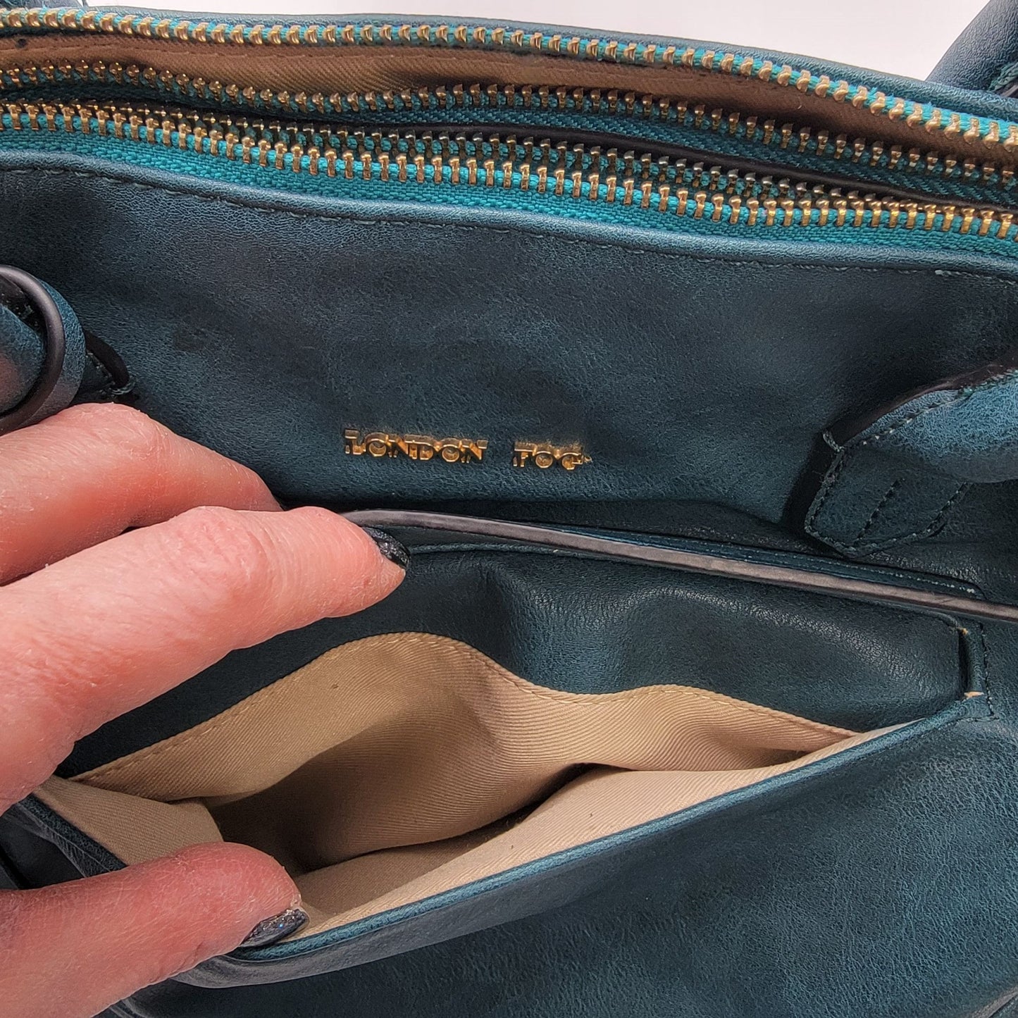 London Fog Preston Teal Triple Compartment Satchel Bag
