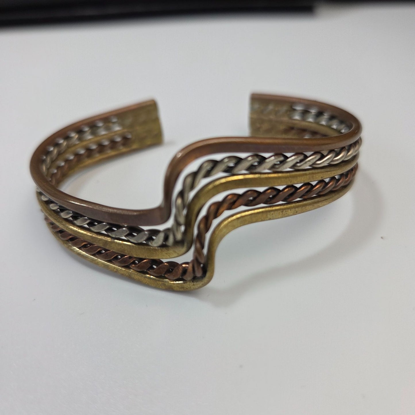 Vintage Taxco Mixed Metal Wavy Cuff Bracelet