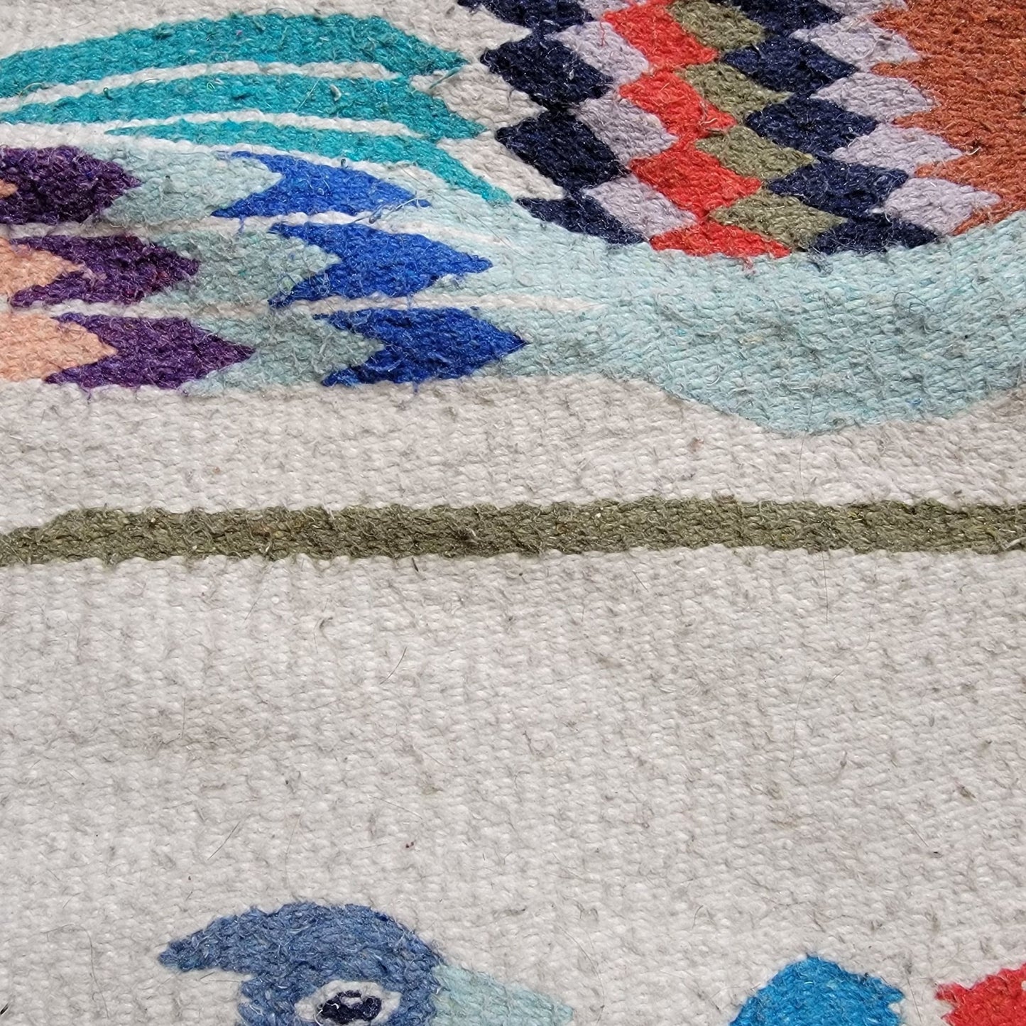 Vintage Zapotec Oaxacan Mexican Wool Rug With Birds