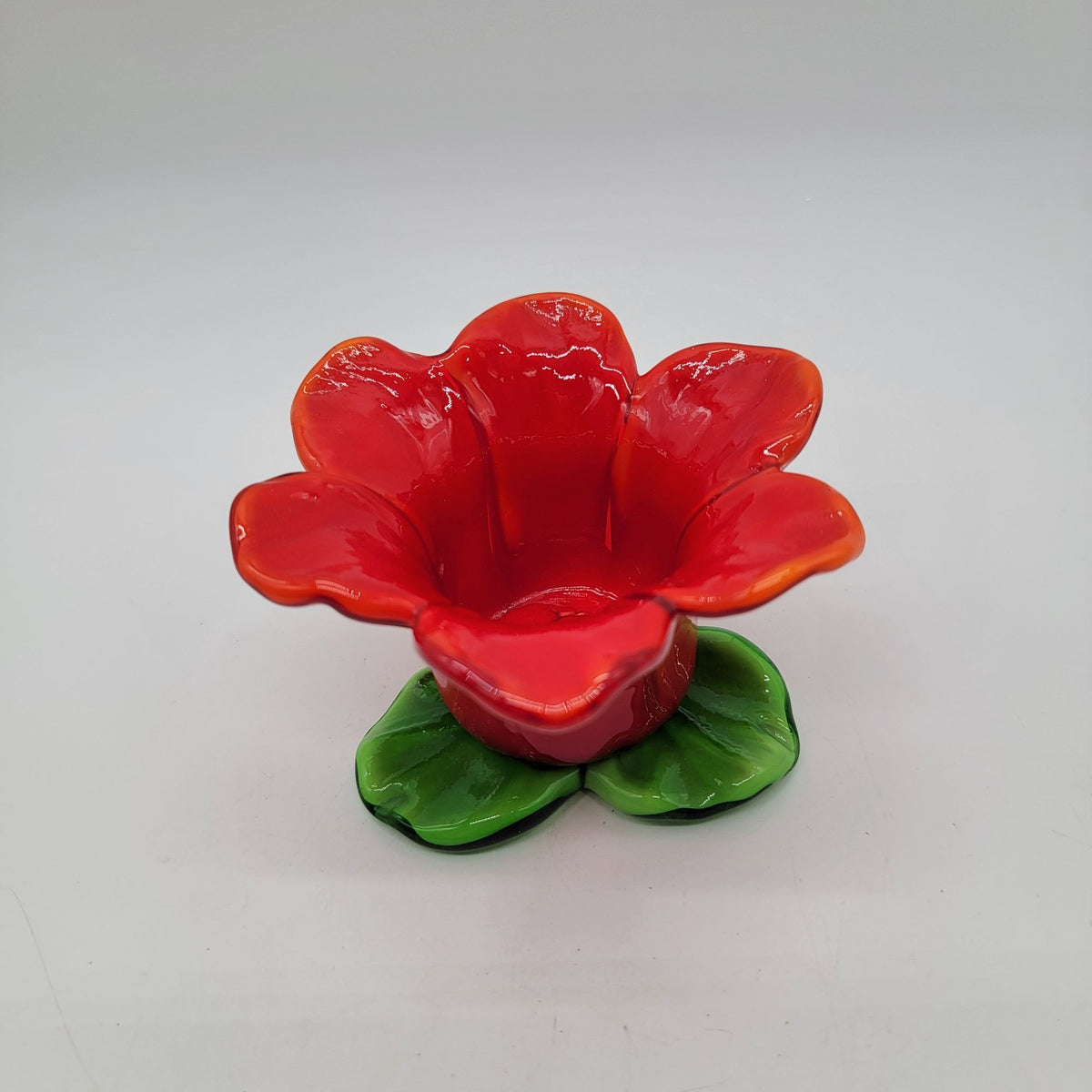 Hand Blown Glass Flower Candle Holder Red & Green