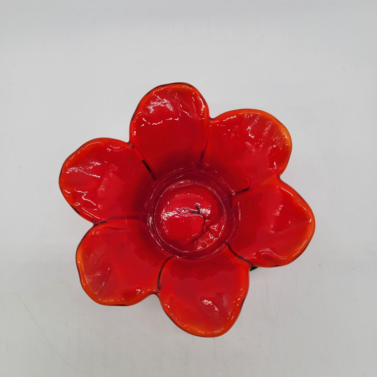 Hand Blown Glass Flower Candle Holder Red & Green