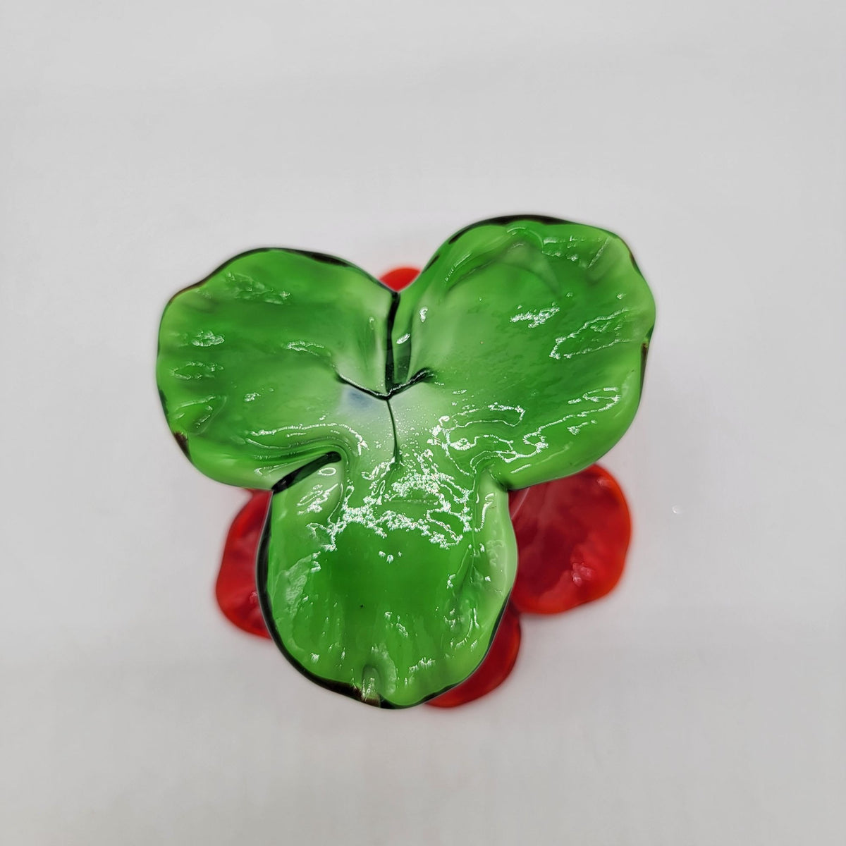 Hand Blown Glass Flower Candle Holder Red & Green