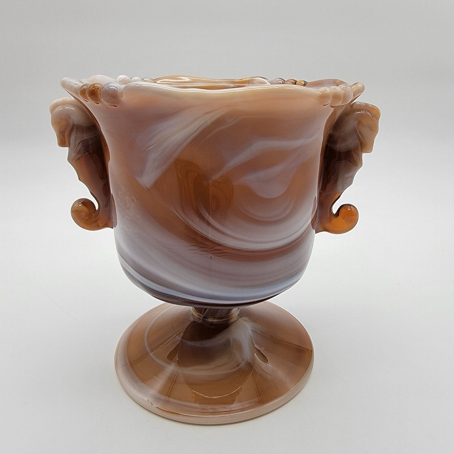 Vintage Imperial Glass Caramel Slag Seahorse Pedestal Dish