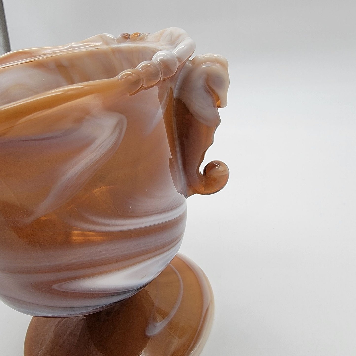 Vintage Imperial Glass Caramel Slag Seahorse Pedestal Dish